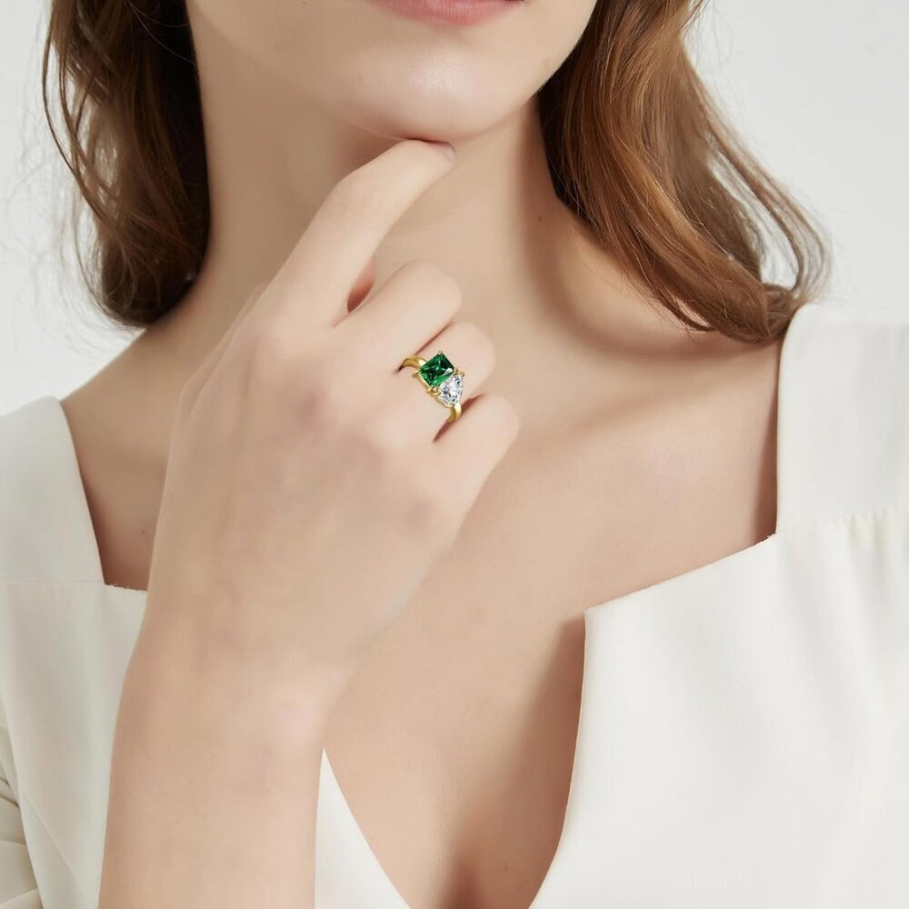 Women's Toi Et Moi 2.75ct Emerald & Pear-Cut Cubic Zirconia Silver Engagement Ri - Picture 5 of 7